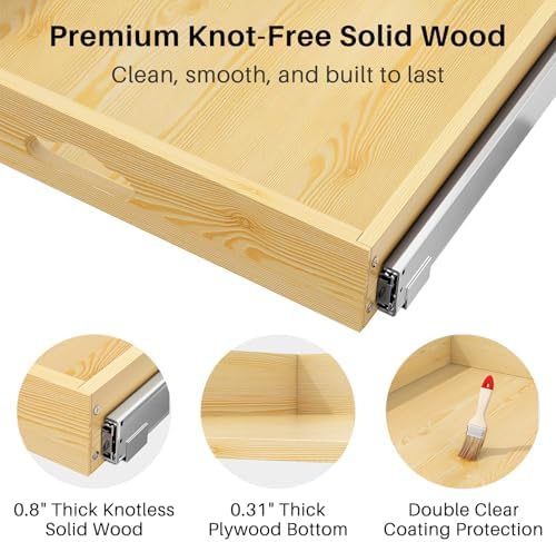 Pull Out Cabinet Organizer, Soft Close Wooden Slide Out Drawers for Pots and Pans, Full-extension Roll Out Shelves for Kitchen Cabinets, Pantry Organization, Bottom & Side Mount(26"W X 21"D x 3.4''H) - Image 7