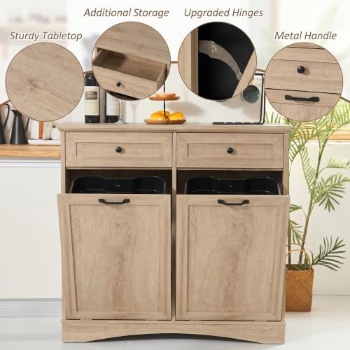 Double Tilt Out Trash Cabinet Freestanding Natural - Image 2