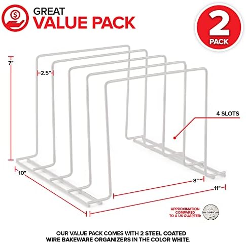 Stock Your Home Kitchen Cabinet Organizer, White (2 Pack) Steel Baking Sheet Holder with 4 Slots for Cabinet, Bakeware Organizer, Divider for Cutting Boards, Pot Lids, Pan Lids, Cookie Sheets - Image 2