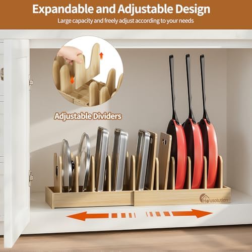 Housolution 2 Pack Bamboo Pot and Pan Lid Organizer Holder Storage Rack - Image 2