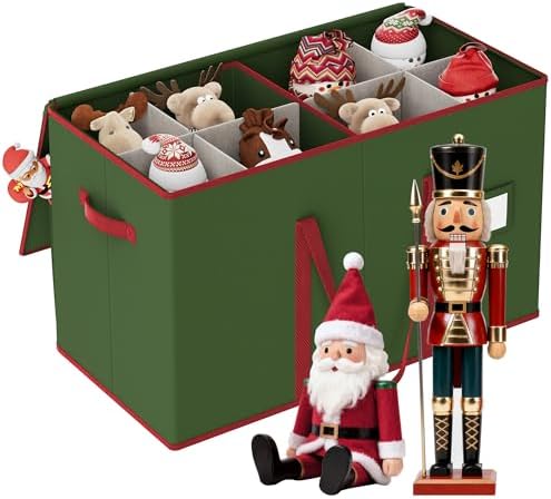 Christmas Figurine Storage Box for 15-Inch Figurines and Nutcrackers, Holiday Decor Organizer with Adjustable Dividers, 8 Slots and 2 Pockets, Dual Zippers, 600D Oxford, 24.8"x12.2"x15.2" ,Green by Unknown