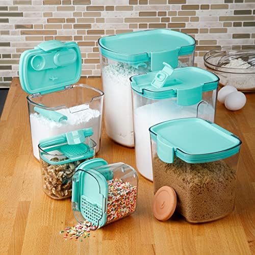 Progressive ProKeeper Baker's Airtight Kitchen Storage Canister Container Set for Flour, Sugar & More, Keeps Ingredients Fresh, with Accessories (Turquoise, 6- Piece) - Image 3