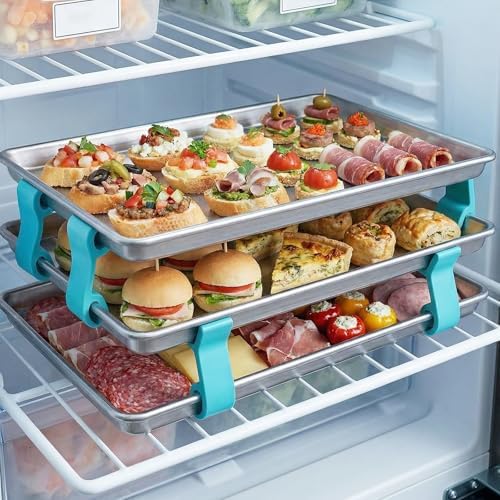 16Pcs Cookie Baking Sheet Stacker, Stackable Baking Sheet Holders, Reusable Stacking Clips Divider for Cake Pan Cooling Rack Freeze Dryer Trays, Space-Saving, Fit for Home Kitchen Refrigerator (Blue) - Image 7