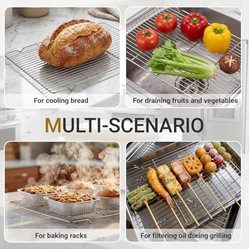 Lounsweer 4 Pcs Cooling Racks, 21L X 13W X 1H Stainless Steel Wire Rack for Baking Sheet, Large Cookie Cooling Rack, Oven Safe Cooking Racks for Sheet Pan, Dishwasher Safe, 2/3 Size - Image 5