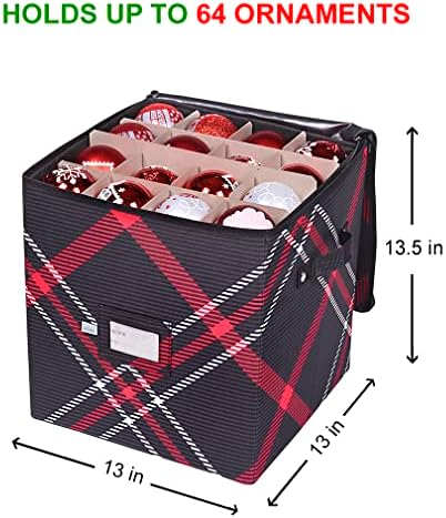 Christmas Ornament Storage Box | 4 Individual Trays with Dividers | Holiday Organizer Container | Fits 64 Ornaments Decoration Balls Holder | Strong Oxford Material (Plaid) - Image 7