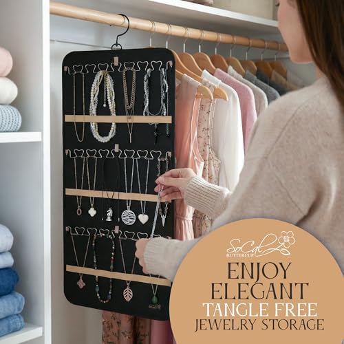 Hanging Jewelry Organizer Storage with Hanger Metal Hooks Double-Sided Jewelry Holder- Wall Mount Holder for Earrings, Necklaces, Rings on Closet, Wall, Door, 1 piece, Large, Charcoal Black - Image 3
