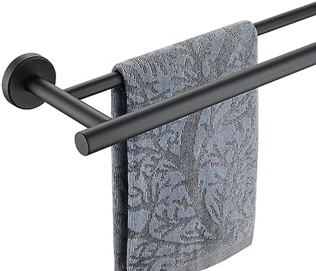 JQK Black Double Towel Bar, 19 Inch 304 Stainless Steel Thicken 0.8mm Towel Rack Bathroom, Towel Holder Matte Black Wall Mount, Useable Length 16 Inch, TB100L16-PB by Homeimprovement