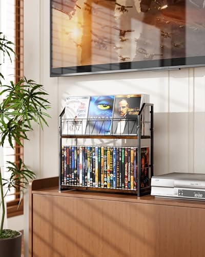 2-Tier DVD Storage Rack, DVD Rack & Video Game Storage for Media Room-Brown - Image 4