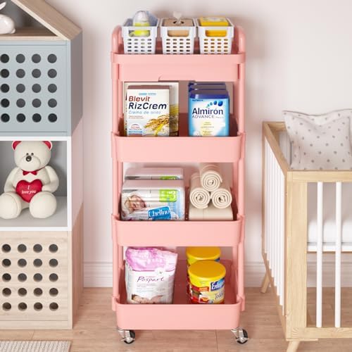 Calmootey 4-Tier Utility Cart with Drawer & Wheels, Storage for Home,Office - Image 3