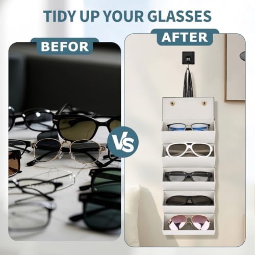 5 Slots Travel Sunglasses Organizer Holder, Foldable Travel Sunglass Case - Image 5