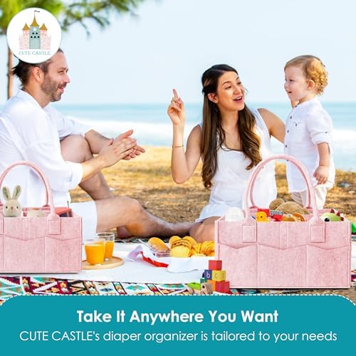 Cute Castle 2 Pack Diaper Caddy Organizer - Portable Baby Caddy Organizer with Handle, Nursery Storage Bin and Car Organizer for Girls, Boys - Baby Gift Basket - Pink - Image 5