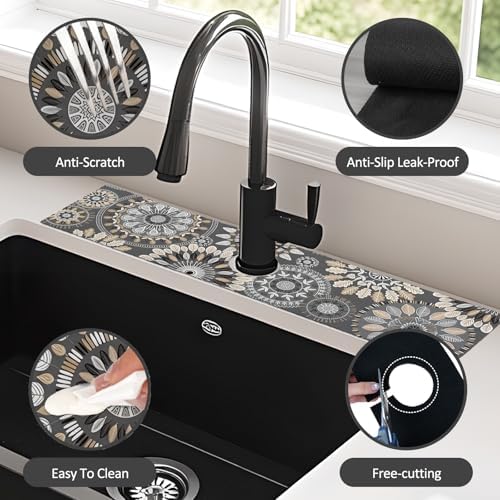 2PCS 24" X 5.5" Kitchen Sink Splash Guard Faucet Mat Mandala Super Absorbent Fast Drying Faucet Guard & Draining Mat Sink Splash Guard Behind Faucet for Kitchen, Bathroom - Image 6