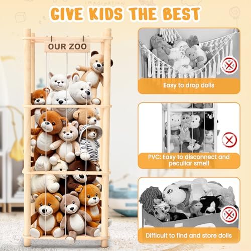 Woodure Stuffed Animal Storage & Organizer, Wooden Toy Holder Zoo for Kids - Image 3