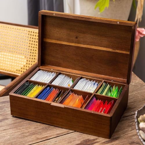 12.2'' Tea Packet Storage Box, Wooden Tea Bag Organizer, 8-Compartment Tea Holder with Rustic Design, Perfect for Kitchen or Office Use - Image 3