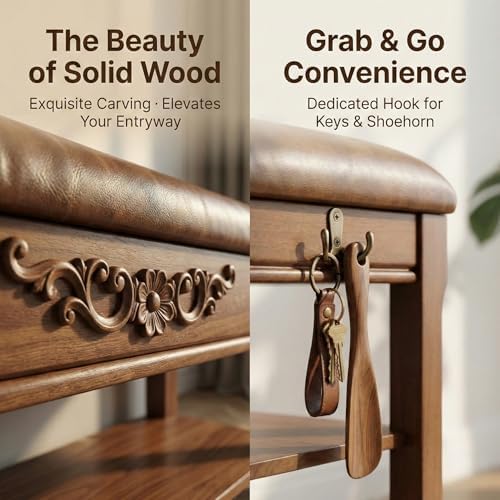 Shoe Rack Bench Entryway Storage with Leather Cushion, 39.4" - Image 5
