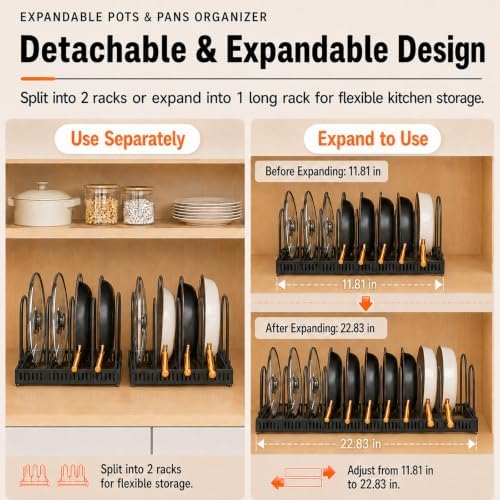 Pots and Pans Organizer Rack,Expandable Pot Lid Holder for Kitchen Cabinet - Image 3