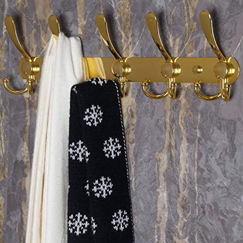 Dseap Coat Rack Wall Mounted - 5 Tri Hooks, Heavy Duty, Stainless Steel, Metal Coat Hook Rail for Coat Hat Towel Purse Robes Mudroom Bathroom Entryway (Gold, 2 Packs) - Image 4