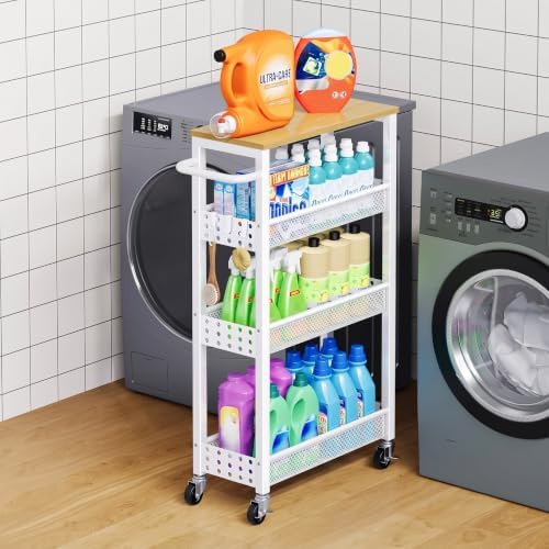 4 Tier Slim Rolling Cart with Wheels for Between Washer and Dryer Storage by Aofure