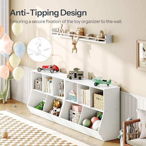 HOOBRO Kids Bookshelf - 39.4" L Toy Storage Cabinet, Bookcase Footboard, Cubby Shelf, Fit for Children's Room, Playroom, Hallway, Kindergarten, White WT132CW01 - Image 6