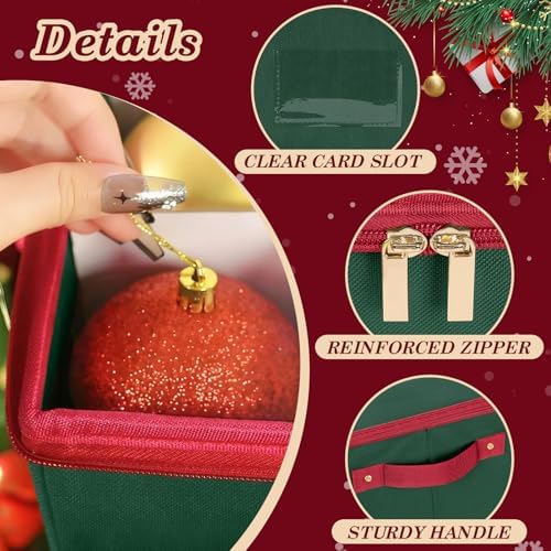 Christmas Ornament Storage Box with Adjustable Dividers Zippered Top Stores up to 128 Holiday Ornaments (3 Inch) Xmas Ball Decorations Organizer Storage Container Bin - Image 6