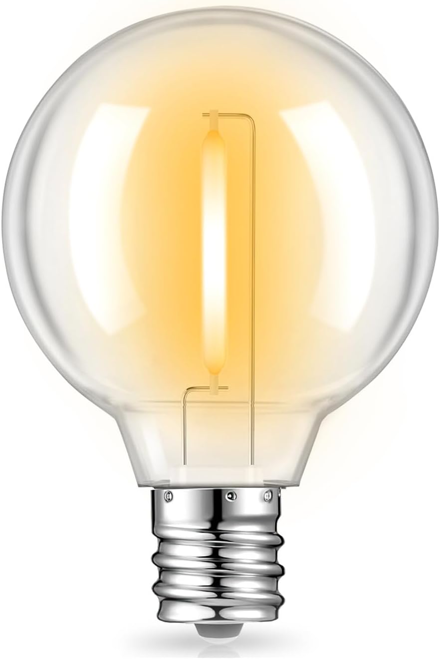 25 Pack Dimmable G40 Led Replacement Light Bulbs, E12 Screw Base Waterproof LED Globe Bulbs Light for Indoor Outdoor String Lights, Patio Cafe Décor, Not Solar