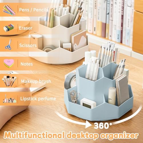 Cayxenful Pencil Pen Holder for Desk,9 Slots 360 Degree Rotating Desk Organizers,Desktop Storage Stationery Supplies Organizer, Cute Pencil Cup Pot For Office, School, Home(Blue) - Image 5
