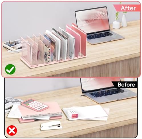 9-Section Desk File Organizer, Vertical File Holder, Mesh Desktop File Folder Metal File Organizer Stand for Office Home Classroom, Pink - Image 6