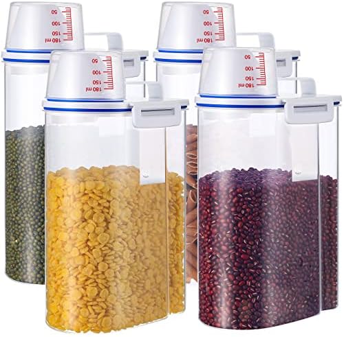 4 Pcs Food Storage Containers with Measuring Cup Lids, 2.5 L, Blue by Lauwell