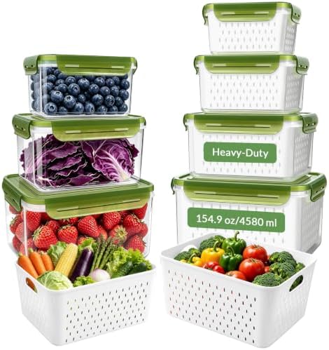 4 Pack Heavy-Duty Fruit Containers for Fridge,Food Storage Containers,Green by Easierr