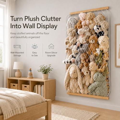 Stuffed Animal Storage Holder, Elastic Stuffed Animal Net,Door/Wall Mount Length Adjustable Hanging Stuffed Animal Organizer, Plushie Net for Nursery Play Room-Origin Boards Patent - Image 2