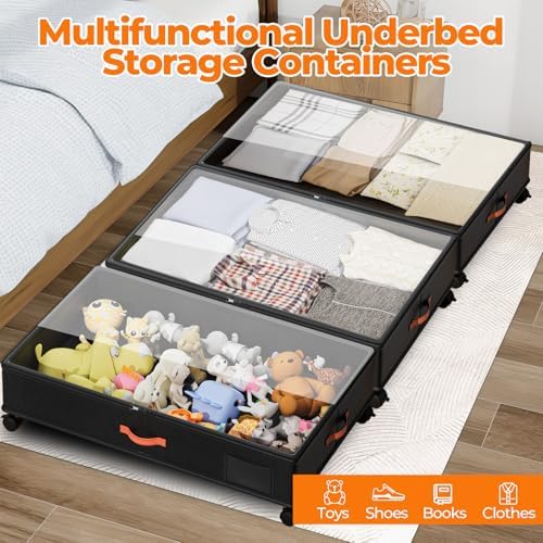 Ashwanth Under Bed Storage with Wheels, 2-Pack, XXL Large, Black - Image 6