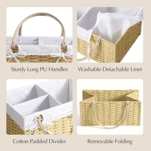 Yecaye Large Baby Diaper Caddy Organizer, Paper Rope Storage Baskets, Khaki - Image 5