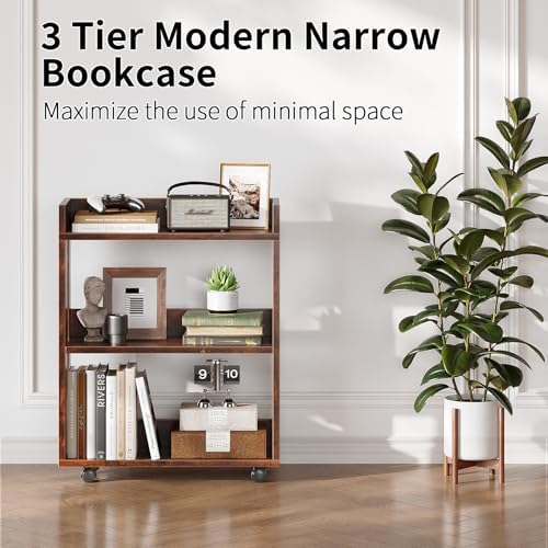 ALISENED 3-Tier Small Bookshelf with Wheels, Bedside Cart Library Cart - Image 4