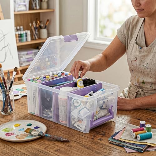 ArtBin Semi Satchel Portable Craft Organizer with 3 Dividers - Clear Plastic Storage Case for Art & Craft Supplies - Image 2