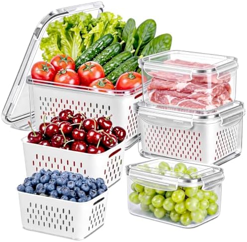 8 Pieces Fruit Storage Container for Fridge with Removable Colander by ODOMU