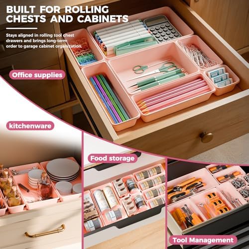 [ 48PCS & 5 Sizes ] Tool Box Organizer Tray, Toolbox Drawer Organizer with Non-Slip Pads, Desk Drawer Divider Set, for Vanity, Desk, Bathroom, Kitchen, Dresser and Home Office Drawers - Image 4