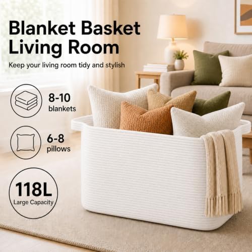 OIASKET 118L Extra Large Blanket Basket Living Room, 24.8"x17.7"x16.2" - Image 2