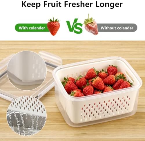 8 Pack Fruit Storage Containers for Fridge, Produce Container with Colander - Image 5