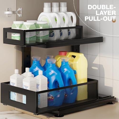 2 Pack Under Sink Organizer with Next-Gen Ball-Bearing Slides,2-Tier Pull Out Cabinet Storage,Height Adjustable Drawer Shelf for Bathroom,Kitchen,Laundry,Cabinet,Pantry(Patent Pending) - Image 7