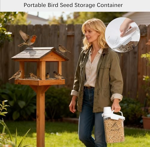 Bird Seed Storage Container Portable-3 Qt/2.8 L Clear Pet Food Container-with Measuring Cup/Lid,Airtight Wild Bird Seed Dispenser for Storing Sunflower Seed|Squirrel proof|BPA Free-White - Image 4