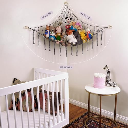 ABBY BABY Large Stuffed Animal Hammock Corner - Stuffed Animal Storage - 100% Natural Cotton Macrame Stuffed Animal Net - Stuff Animal Organizer - Net for Stuffed Animals Corner Large-Gray - Image 3