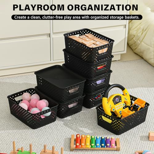 10 Pack Small Plastic Storage Bins with Lids, Stackable Plastic Storage Baskets for Organizing with Handles, Organizer Bins with Labels for Room, Craft, Containers for Pantry Organizers and Storage - Image 6