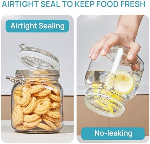Vtopmart 34oz Glass Food Storage Jars with Airtight Clamp Lids, 3 Pack - Image 3