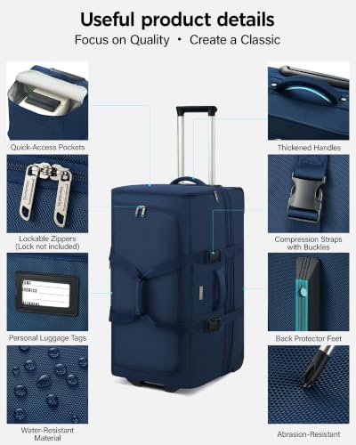 Hanke 28 Inch Expandable Rolling Duffle Bag Large Capacity Checked Luggage - Image 7