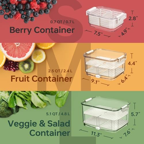 Felli Duo Fresh Produce Saver for Fridge, Fruit Vegetable Container with Vent & Drainage in Bottom for Wash, Colander Strainer Storage Bin for Refrigerator, Berry Lettuce Keeper - Image 6