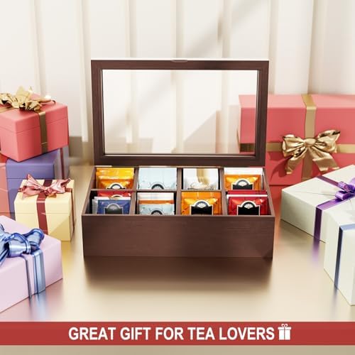 Alsonerbay Wooden Tea Box Organizer with Lid & 8-Compartment, Walnut - Image 2