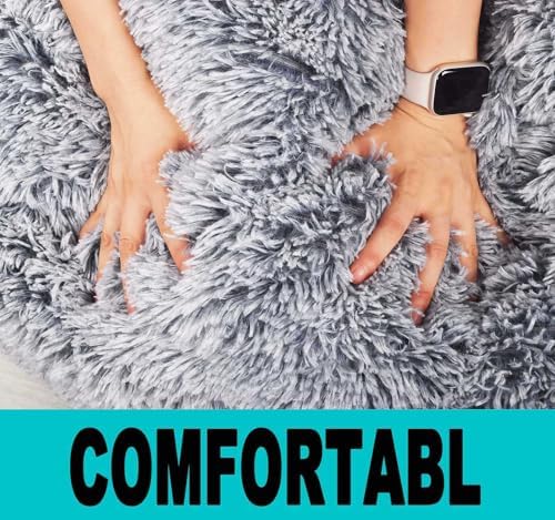 Fluffy Stuffed Animal Storage Bean Bag Chair Cover (No Filler), Faux Fur Comfy Bean Bag Cover for Organizing Plush Toys or Textile, for Adults Teens Kids Girls, Gray - Image 7
