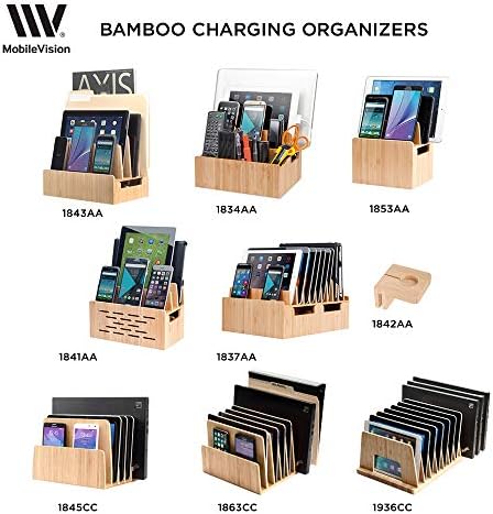 MobileVision Bamboo Multi Device Inclined Organizer for Smartphones, Tablets and Laptops, Upright Sections, Step Sorter, 5 Slots - Image 6