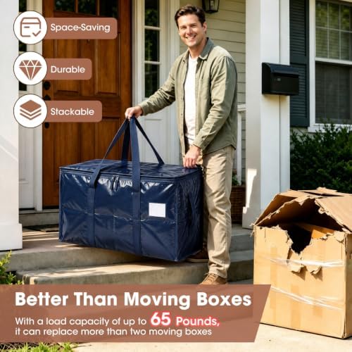 6Pcs Heavy Duty Extra Large Moving Bags Storage Totes Fold Flat Deeplyblue - Image 3