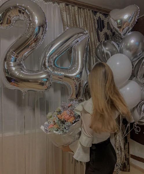 40 Inch Silver Large Number 14 Birthday Balloon, Giant Number 14 41 Balloons, Foil Mylar Big Balloons for Anniversary Graduation Supplies Decorations